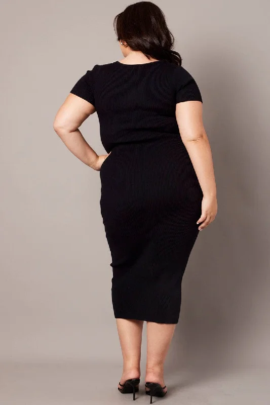 Black Short Sleeve Knit Dress