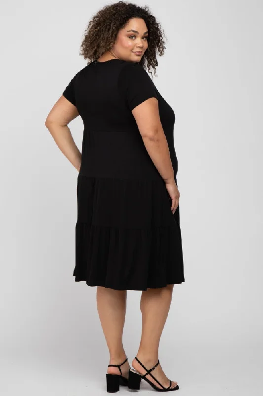 Black Tiered Maternity Plus Dress