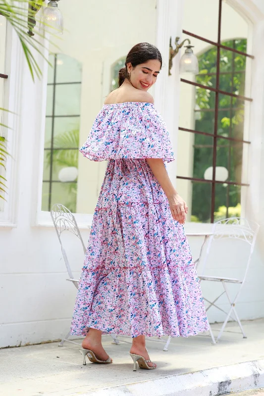 Blossom Pink Off-Shoulder Maternity Maxi Dress