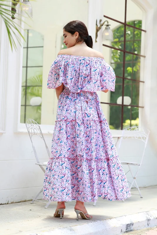 Blossom Pink Off-Shoulder Maternity Maxi Dress