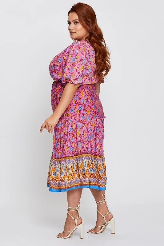 Boho Print Short Sleeve Skater Dress