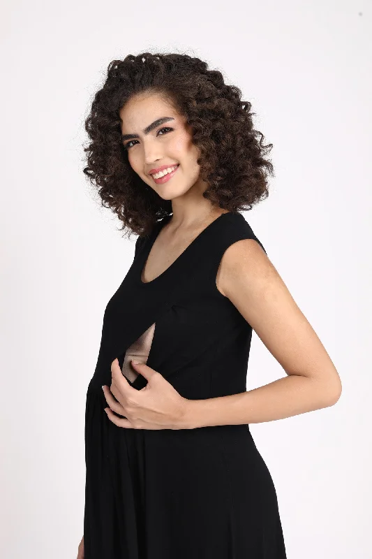 Classic Black Maternity & Nursing Knot Dress + Jacket (2pc)