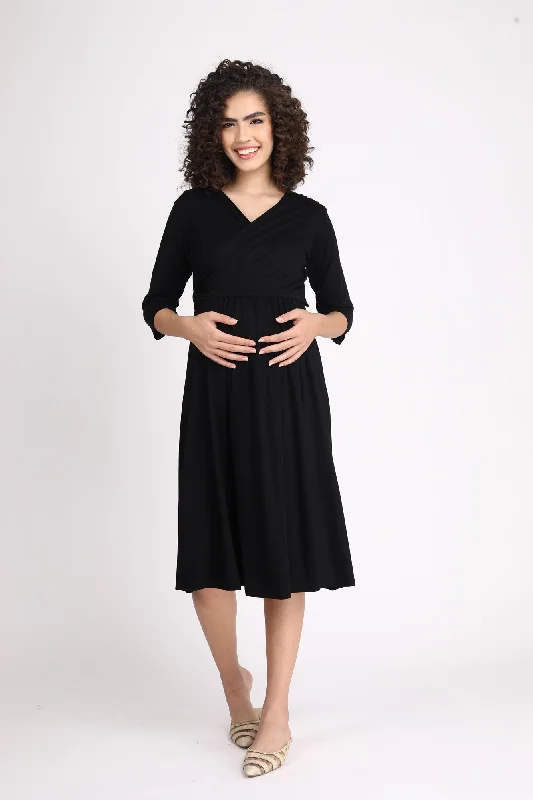 Classic Black Maternity & Nursing Knot Dress + Jacket (2pc)