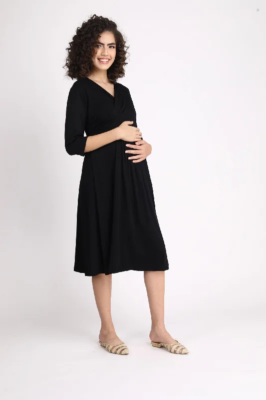 Classic Black Maternity & Nursing Knot Dress + Jacket (2pc)