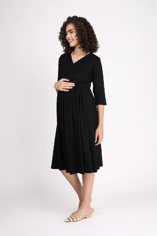 Classic Black Maternity & Nursing Knot Dress + Jacket (2pc)