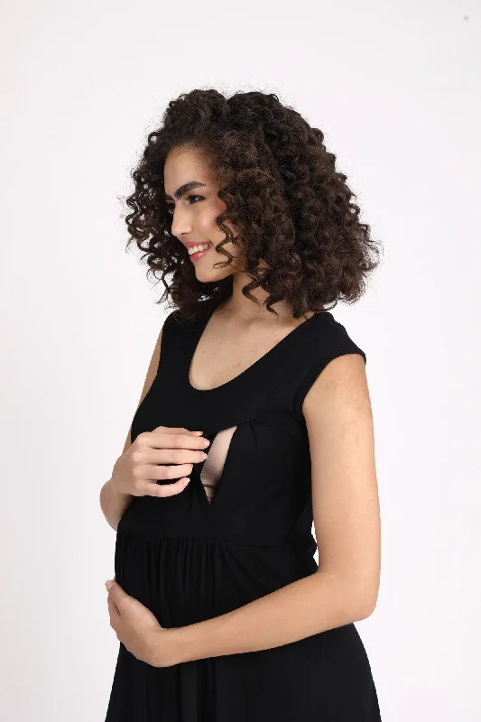 Classic Black Maternity & Nursing Knot Dress + Jacket (2pc)