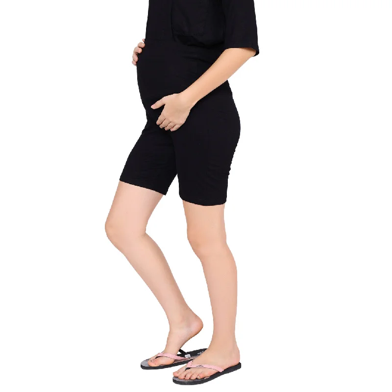 Comfy Black Over Bump Stretchable Maternity Shorts