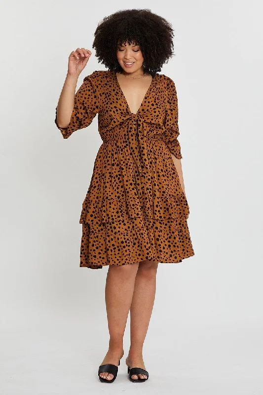 Geo Print Front Tied Dress