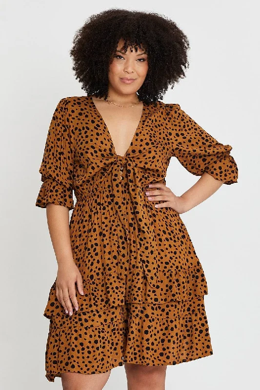 Geo Print Front Tied Dress