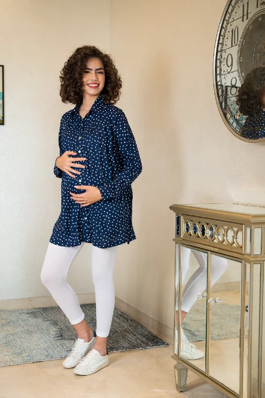 Jolly Midnight Blue Sprinkle Gathered  Maternity & Nursing Top