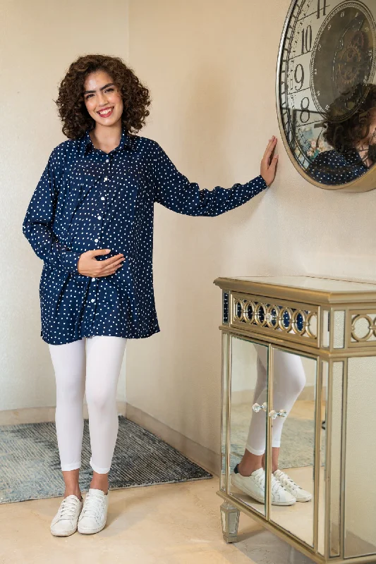 Jolly Midnight Blue Sprinkle Gathered  Maternity & Nursing Top