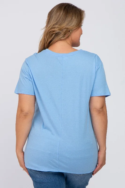 Light Blue Solid Short Sleeve Plus Maternity Top