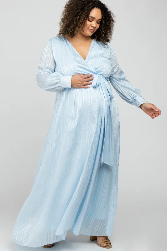 Light Blue Sparkle Chiffon Plus Maternity Maxi Dress