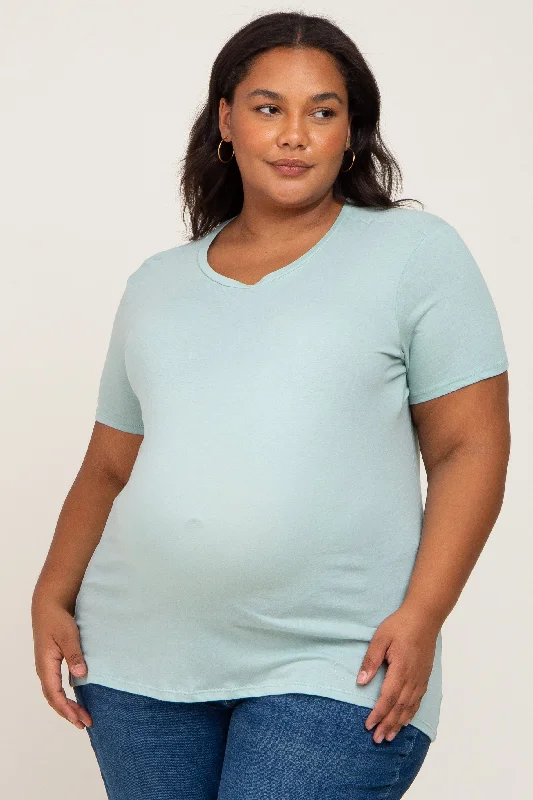 Light Olive Solid Short Sleeve Plus Maternity Top