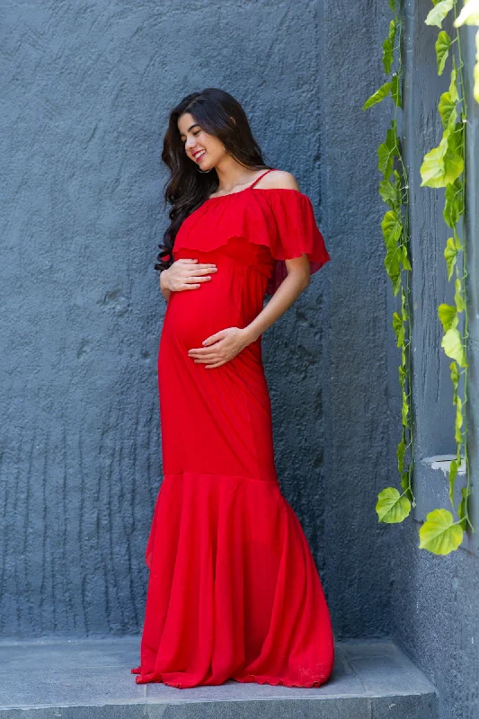 Luxe Candy Off-Shoulder Fish Cut Maternity Photoshoot Gown