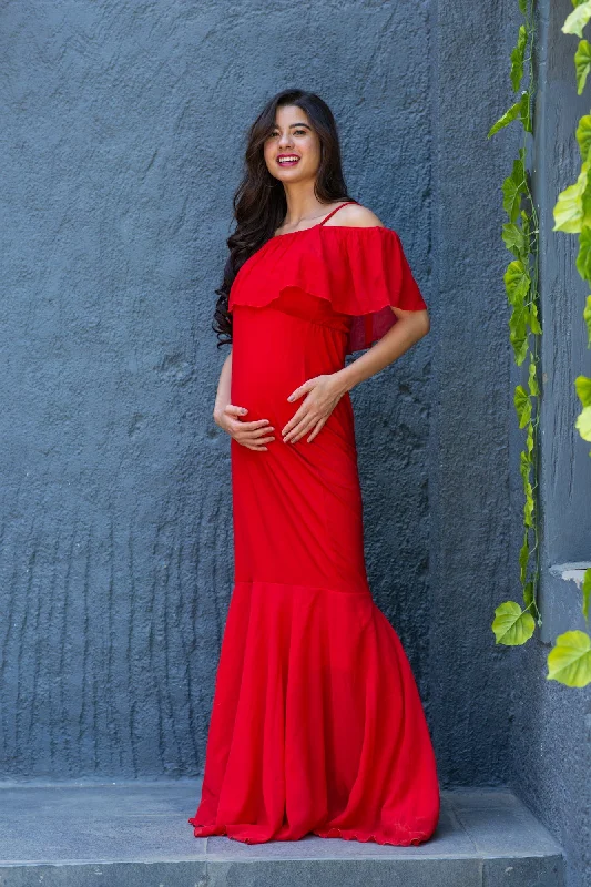 Luxe Candy Off-Shoulder Fish Cut Maternity Photoshoot Gown