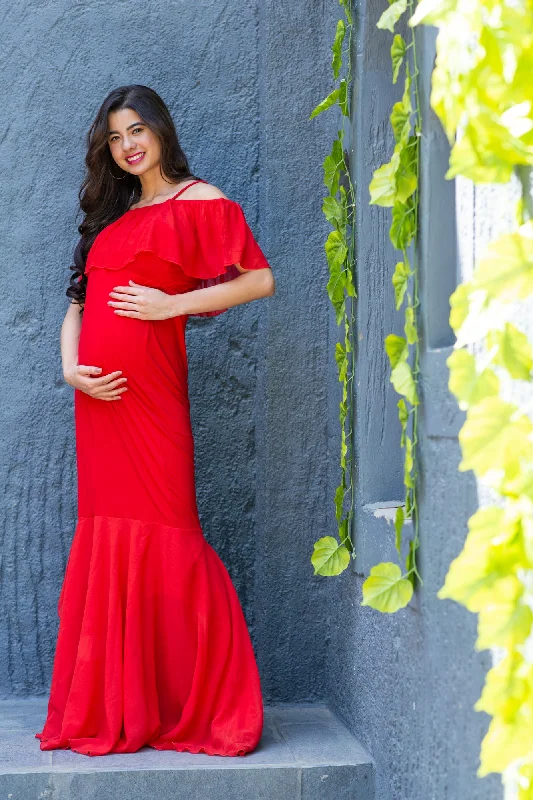 Luxe Candy Off-Shoulder Fish Cut Maternity Photoshoot Gown