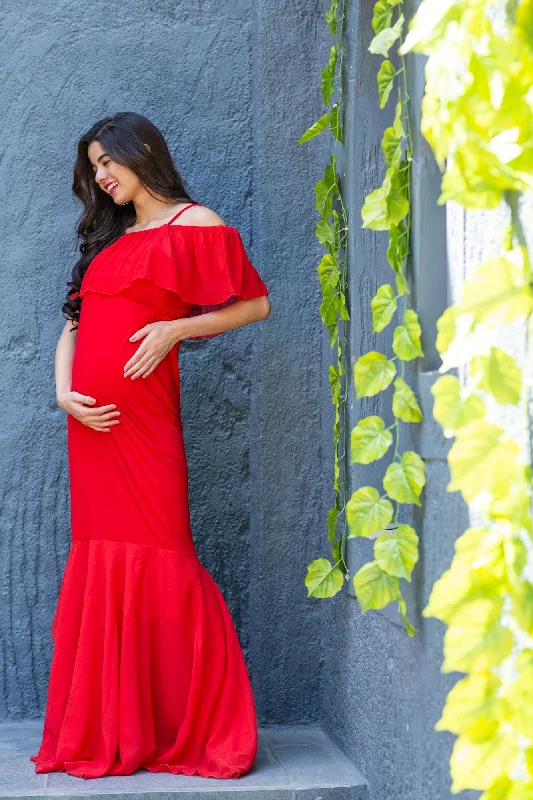 Luxe Candy Off-Shoulder Fish Cut Maternity Photoshoot Gown