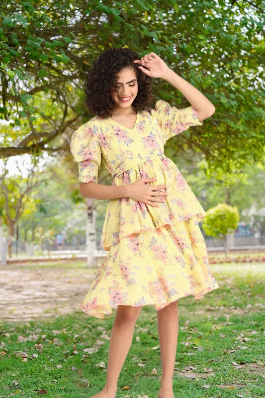 Paradise Corn Yellow Maternity & Nursing Layered Dress