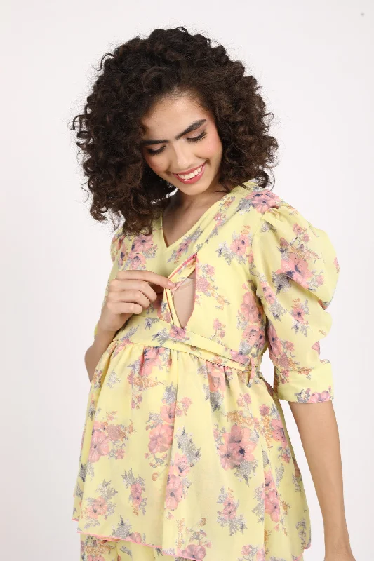 Paradise Corn Yellow Maternity & Nursing Layered Dress