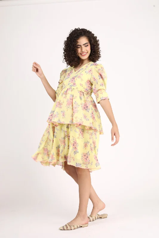 Paradise Corn Yellow Maternity & Nursing Layered Dress