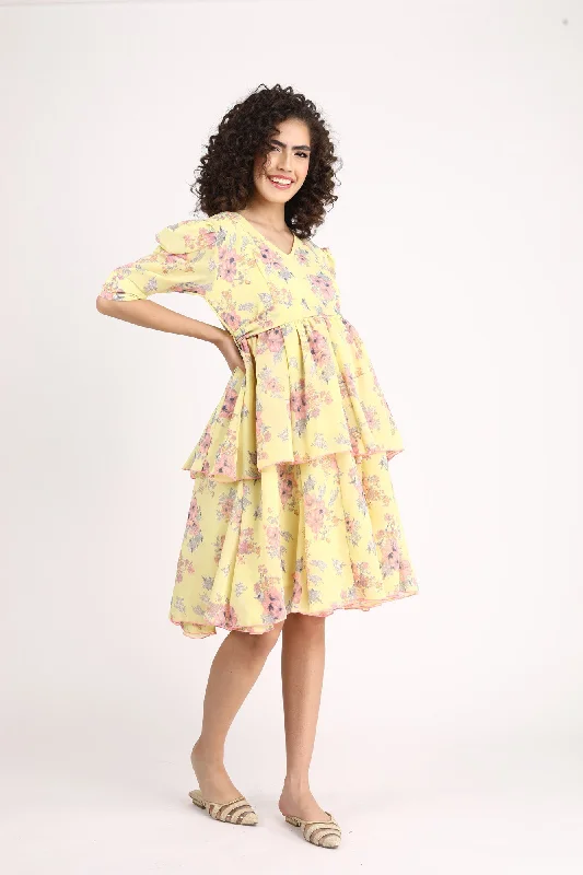 Paradise Corn Yellow Maternity & Nursing Layered Dress