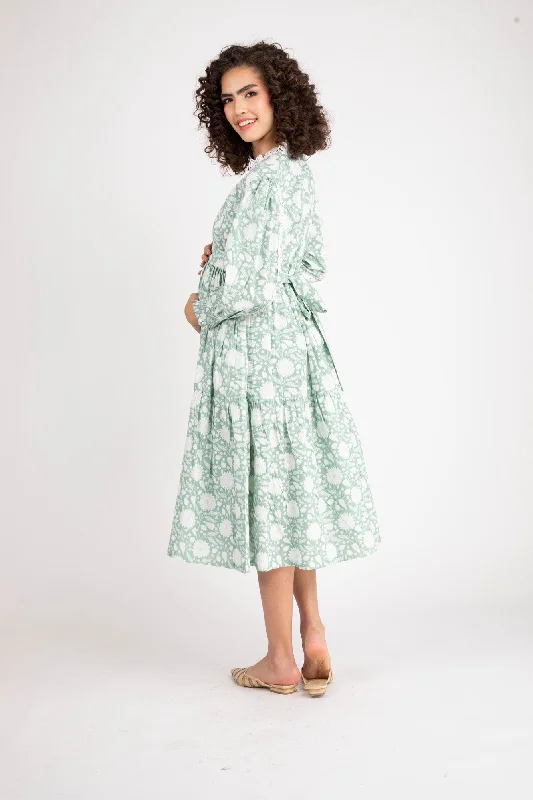 Seafoam Maternity & Nursing Gathered Dress (100% Cotton)