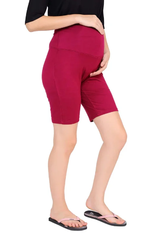 Soft Magenta Over Bump Stretchable Maternity Shorts