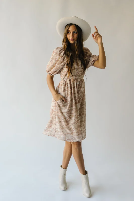 The Laredo Square Neck Floral Dress in Tan Multi