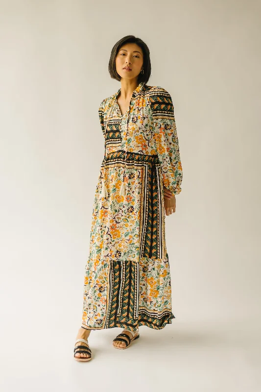 The Renton Mixed Patterned Maxi Dress in Black Multi