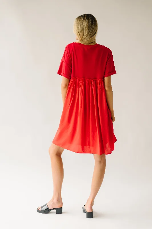 The Tyronza Contrast Ruffle Detail Dress in Tomato Red