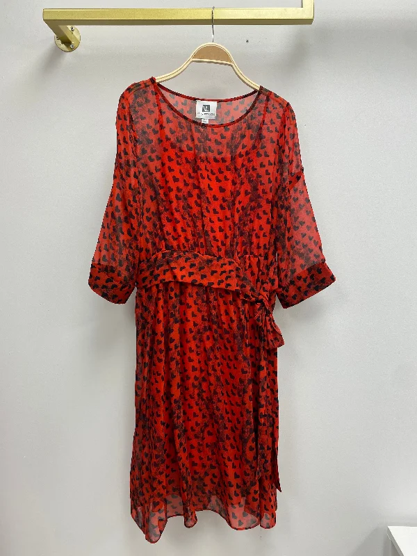 3/4 Sleeve Heart Printed Red Dress