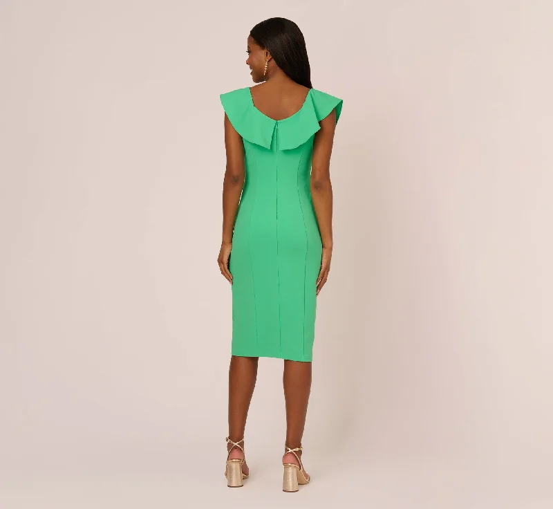 Off The Shoulder Midi Dress With Ruffle Details In Flora Green