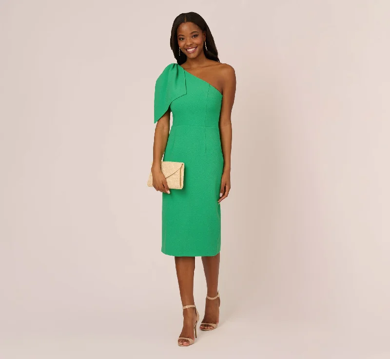 One Shoulder Midi Dress With Bow Accent In Summer Green