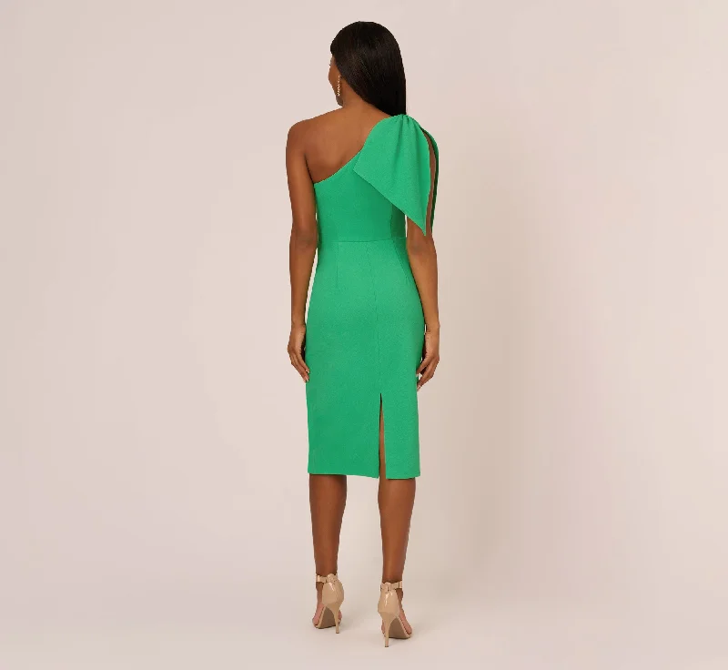 One Shoulder Midi Dress With Bow Accent In Summer Green