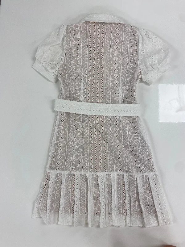 Short Sleeve White Eyelet Belted Mini Dress