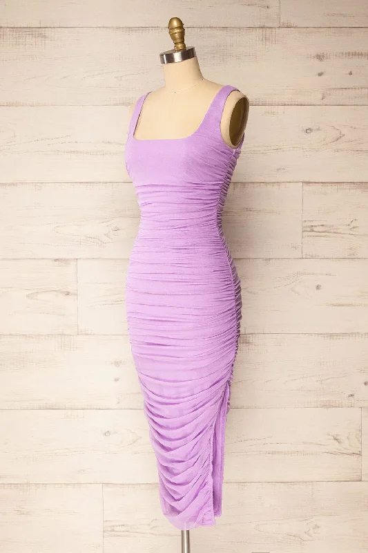 Fecho Lavender | Fitted Ruched Midi Dress