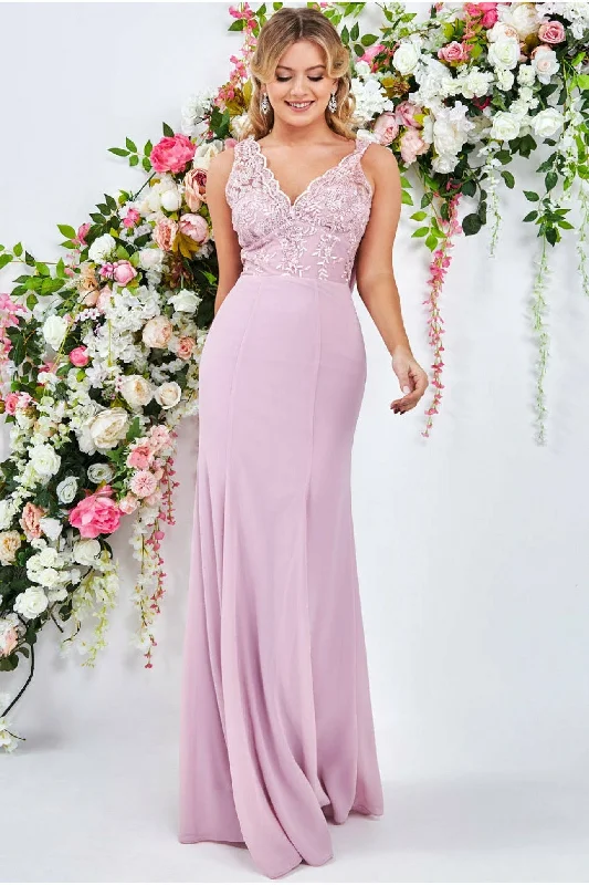 Goddiva Cowl Back Chiffon Maxi - Blush