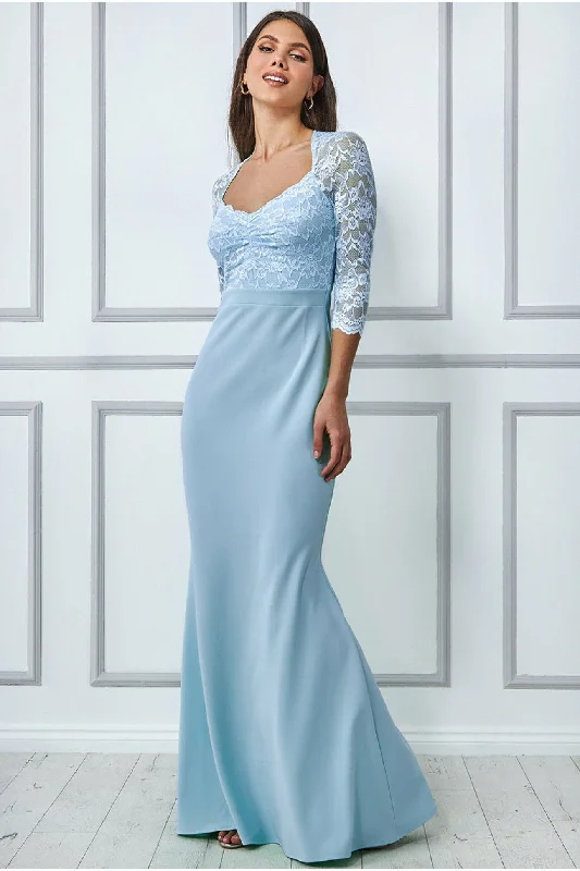 Goddiva Lace Bodice Maxi Dress With Sleeves - Powder Blue