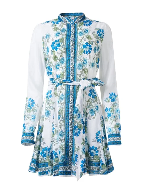 Godet Blue and White Print Cotton Dress