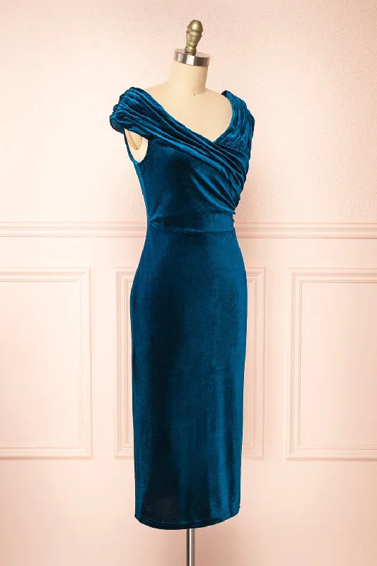 Hesperia | Teal Velvet Midi Dress