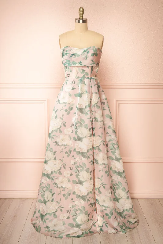 Janine Blush | Strapless Floral Maxi Dress