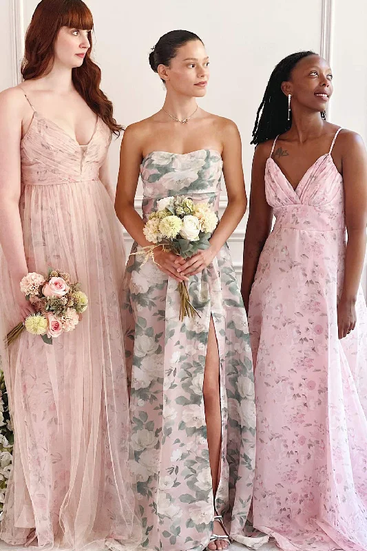 Janine Blush | Strapless Floral Maxi Dress