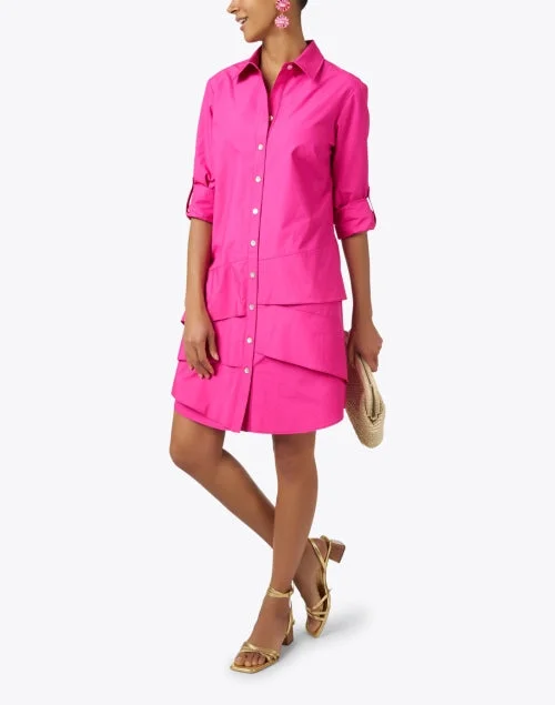 Jenna Pink Cotton Tiered Shirt Dress