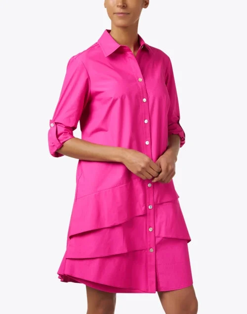 Jenna Pink Cotton Tiered Shirt Dress