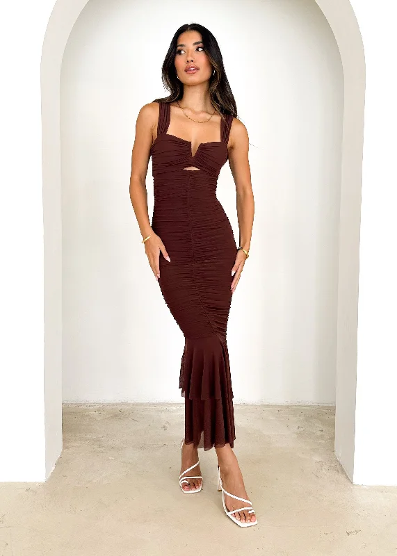 Luella Mesh Maxi Dress - Chocolate