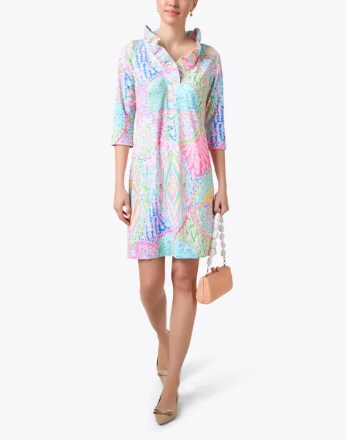 Multi Bazaar Printed Ruffle Neck Dress