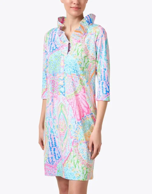 Multi Bazaar Printed Ruffle Neck Dress