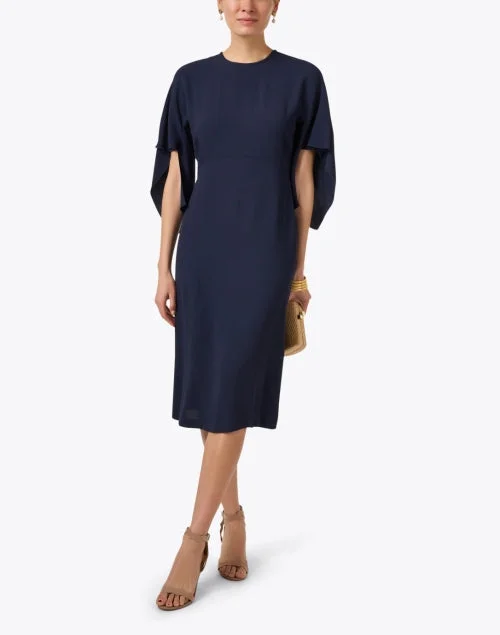 Navy Draped Sleeve Dress