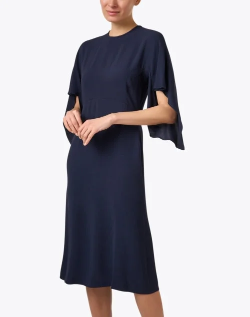 Navy Draped Sleeve Dress